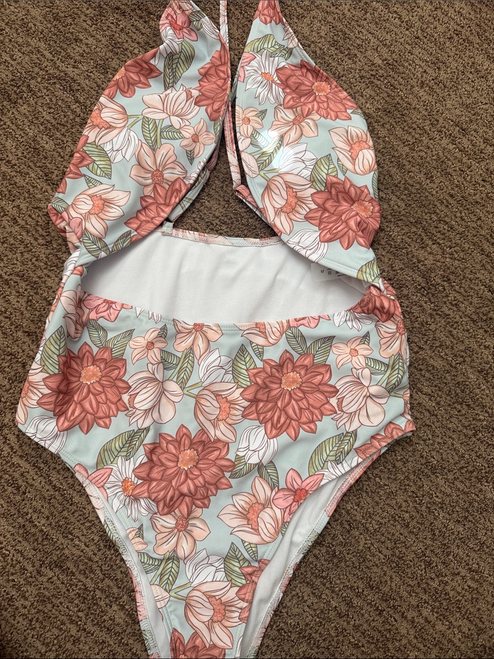 Floral One-Piece Halter Swimsuit in Coral & Mint